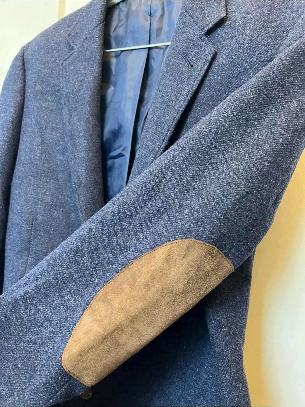 J. Crew Thompson Blazer Men’s Size 40 R Blue Elbow Patches Wool Blend Two-Button